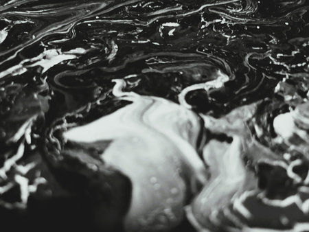 Close Up Black and White Colors Fluid Pouring Abstract Art Acrylic Painting Texture Backgroundの写真素材