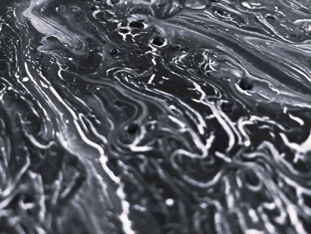 Close Up Black and White Colors Fluid Pouring Abstract Art Acrylic Painting Texture Backgroundの写真素材