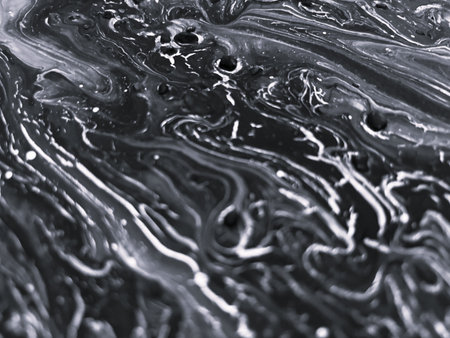 Close Up Black and White Colors Fluid Pouring Abstract Art Acrylic Painting Texture Backgroundの写真素材