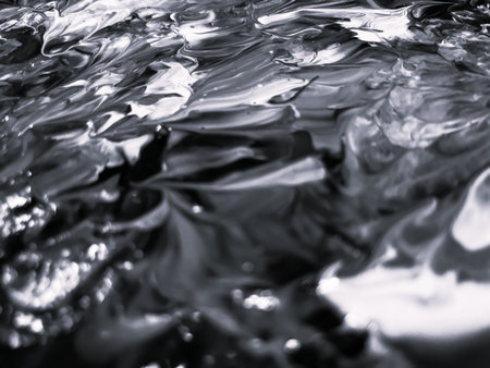 Close Up Black and White Colors Fluid Pouring Abstract Art Acrylic Painting Texture Background