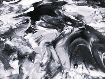 Close Up Black and White Colors Fluid Pouring Abstract Art Acrylic Painting Texture Backgroundの写真素材