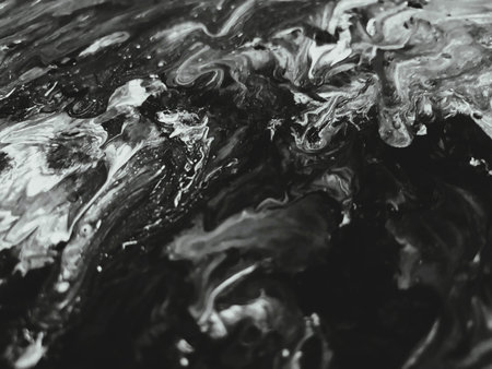 Close Up Black and White Colors Fluid Pouring Abstract Art Acrylic Painting Texture Background
