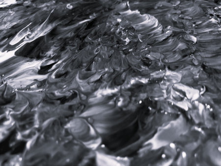 Close Up Black and White Colors Fluid Pouring Abstract Art Acrylic Painting Texture Backgroundの写真素材