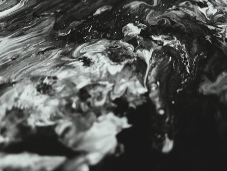 Close Up Black and White Colors Fluid Pouring Abstract Art Acrylic Painting Texture Backgroundの写真素材