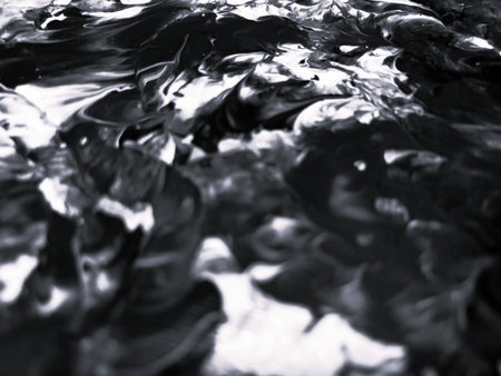 Close Up Black and White Colors Fluid Pouring Abstract Art Acrylic Painting Texture Backgroundの写真素材
