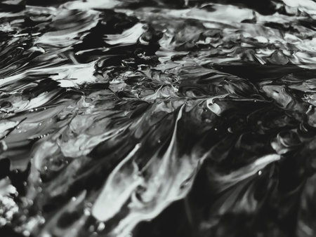 Close Up Black and White Colors Fluid Pouring Abstract Art Acrylic Painting Texture Backgroundの写真素材