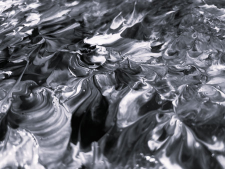 Close Up Black and White Colors Fluid Pouring Abstract Art Acrylic Painting Texture Background