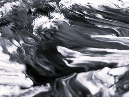 Close Up Black and White Colors Fluid Pouring Abstract Art Acrylic Painting Texture Background