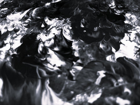 Close Up Black and White Colors Fluid Pouring Abstract Art Acrylic Painting Texture Backgroundの写真素材