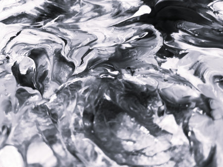 Close Up Black and White Colors Fluid Pouring Abstract Art Acrylic Painting Texture Background