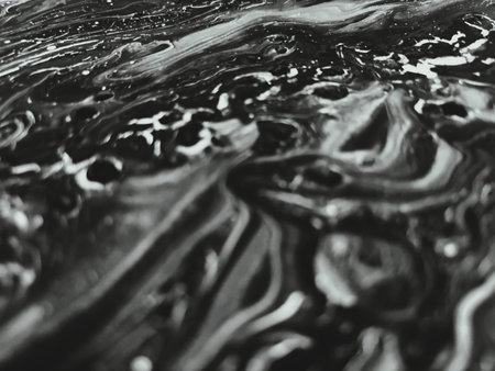 Close Up Black and White Colors Fluid Pouring Abstract Art Acrylic Painting Texture Backgroundの写真素材
