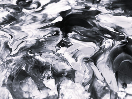 Close Up Black and White Colors Fluid Pouring Abstract Art Acrylic Painting Texture Backgroundの写真素材