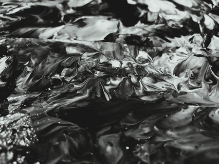 Close Up Black and White Colors Fluid Pouring Abstract Art Acrylic Painting Texture Background