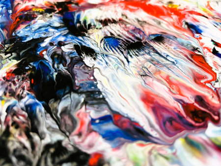 Close Up Colorful Fluid Pouring Abstract Art Acrylic Painting Texture Backgroundの写真素材