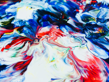 Close Up Colorful Fluid Pouring Abstract Art Acrylic Painting Texture Backgroundの写真素材
