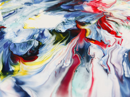 Close Up Colorful Fluid Pouring Abstract Art Acrylic Painting Texture Backgroundの写真素材
