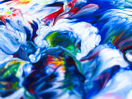 Close Up Colorful Fluid Pouring Abstract Art Acrylic Painting Texture Backgroundの写真素材