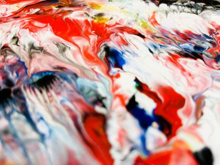 Close Up Colorful Fluid Pouring Abstract Art Acrylic Painting Texture Backgroundの写真素材