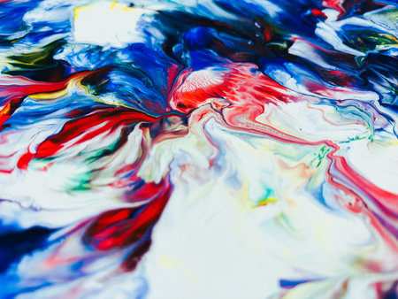 Close Up Colorful Fluid Pouring Abstract Art Acrylic Painting Texture Backgroundの写真素材