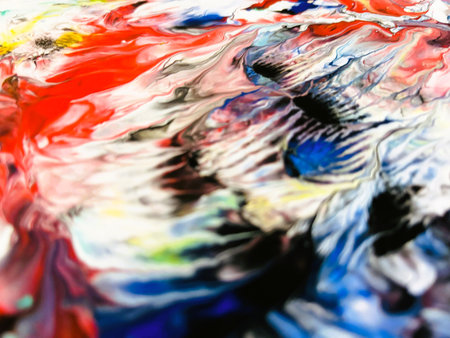 Close Up Colorful Fluid Pouring Abstract Art Acrylic Painting Texture Backgroundの写真素材