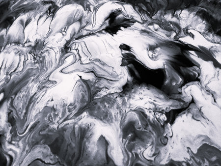 Close Up Black and White Colors Fluid Pouring Abstract Art Acrylic Painting Texture Backgroundの写真素材