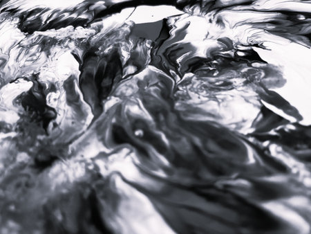 Close Up Black and White Colors Fluid Pouring Abstract Art Acrylic Painting Texture Backgroundの写真素材