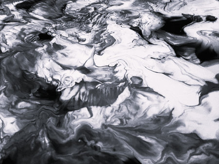 Close Up Black and White Colors Fluid Pouring Abstract Art Acrylic Painting Texture Backgroundの写真素材