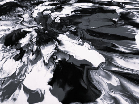 Close Up Black and White Colors Fluid Pouring Abstract Art Acrylic Painting Texture Backgroundの写真素材