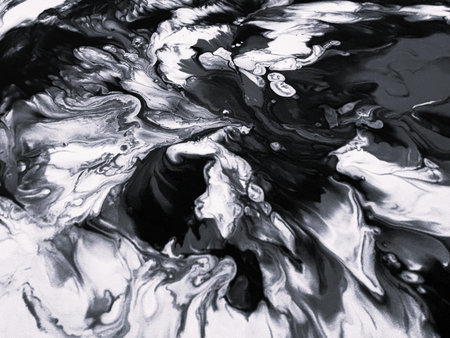 Close Up Black and White Colors Fluid Pouring Abstract Art Acrylic Painting Texture Background