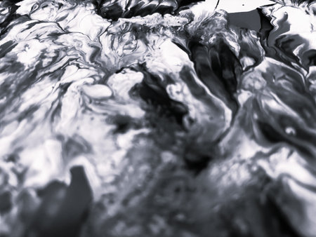 Close Up Black and White Colors Fluid Pouring Abstract Art Acrylic Painting Texture Backgroundの写真素材