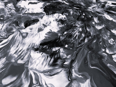 Close Up Black and White Colors Fluid Pouring Abstract Art Acrylic Painting Texture Background