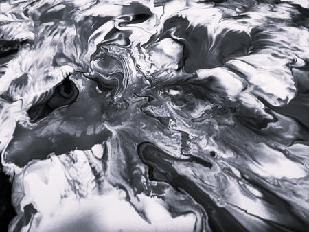 Close Up Black and White Colors Fluid Pouring Abstract Art Acrylic Painting Texture Backgroundの写真素材