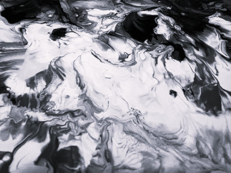 Close Up Black and White Colors Fluid Pouring Abstract Art Acrylic Painting Texture Backgroundの写真素材