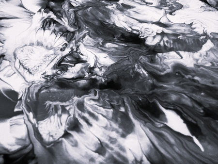 Close Up Black and White Colors Fluid Pouring Abstract Art Acrylic Painting Texture Background