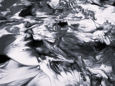 Close Up Black and White Colors Fluid Pouring Abstract Art Acrylic Painting Texture Backgroundの写真素材