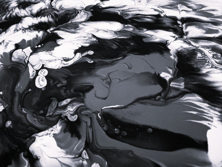Close Up Black and White Colors Fluid Pouring Abstract Art Acrylic Painting Texture Backgroundの写真素材