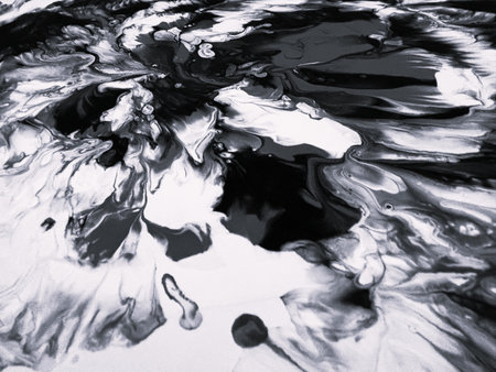 Close Up Black and White Colors Fluid Pouring Abstract Art Acrylic Painting Texture Backgroundの写真素材