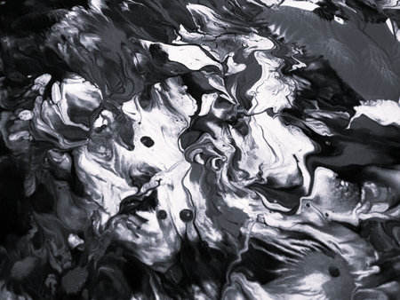 Close Up Black and White Colors Fluid Pouring Abstract Art Acrylic Painting Texture Background
