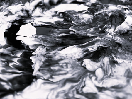 Close Up Black and White Colors Fluid Pouring Abstract Art Acrylic Painting Texture Background