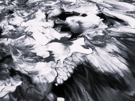 Close Up Black and White Colors Fluid Pouring Abstract Art Acrylic Painting Texture Backgroundの写真素材