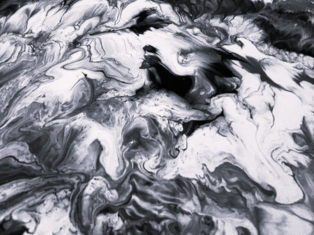 Close Up Black and White Colors Fluid Pouring Abstract Art Acrylic Painting Texture Backgroundの写真素材
