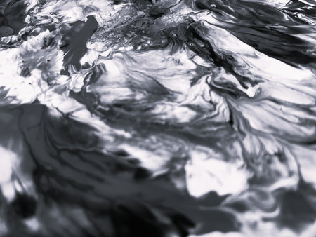 Close Up Black and White Colors Fluid Pouring Abstract Art Acrylic Painting Texture Backgroundの写真素材