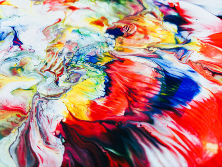 Close Up Colorful Fluid Pouring Abstract Art Acrylic Painting Texture Backgroundの写真素材