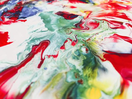 Close Up Colorful Fluid Pouring Abstract Art Acrylic Painting Texture Backgroundの写真素材