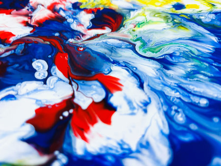Close Up Colorful Fluid Pouring Abstract Art Acrylic Painting Texture Backgroundの写真素材
