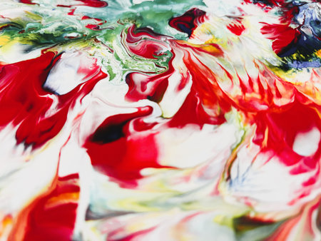Close Up Colorful Fluid Pouring Abstract Art Acrylic Painting Texture Backgroundの写真素材