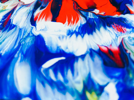 Close Up Colorful Fluid Pouring Abstract Art Acrylic Painting Texture Backgroundの写真素材