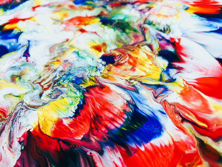 Close Up Colorful Fluid Pouring Abstract Art Acrylic Painting Texture Backgroundの写真素材