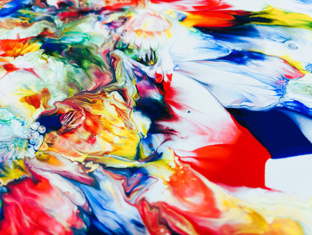 Close Up Colorful Fluid Pouring Abstract Art Acrylic Painting Texture Backgroundの写真素材