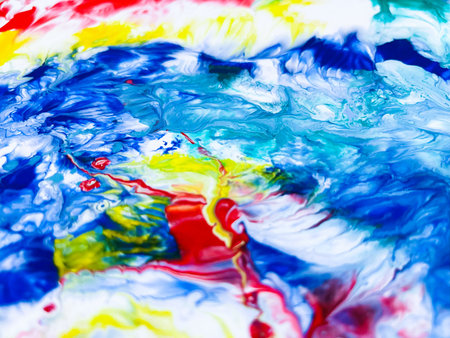 Close Up Colorful Fluid Pouring Abstract Art Acrylic Painting Texture Backgroundの写真素材